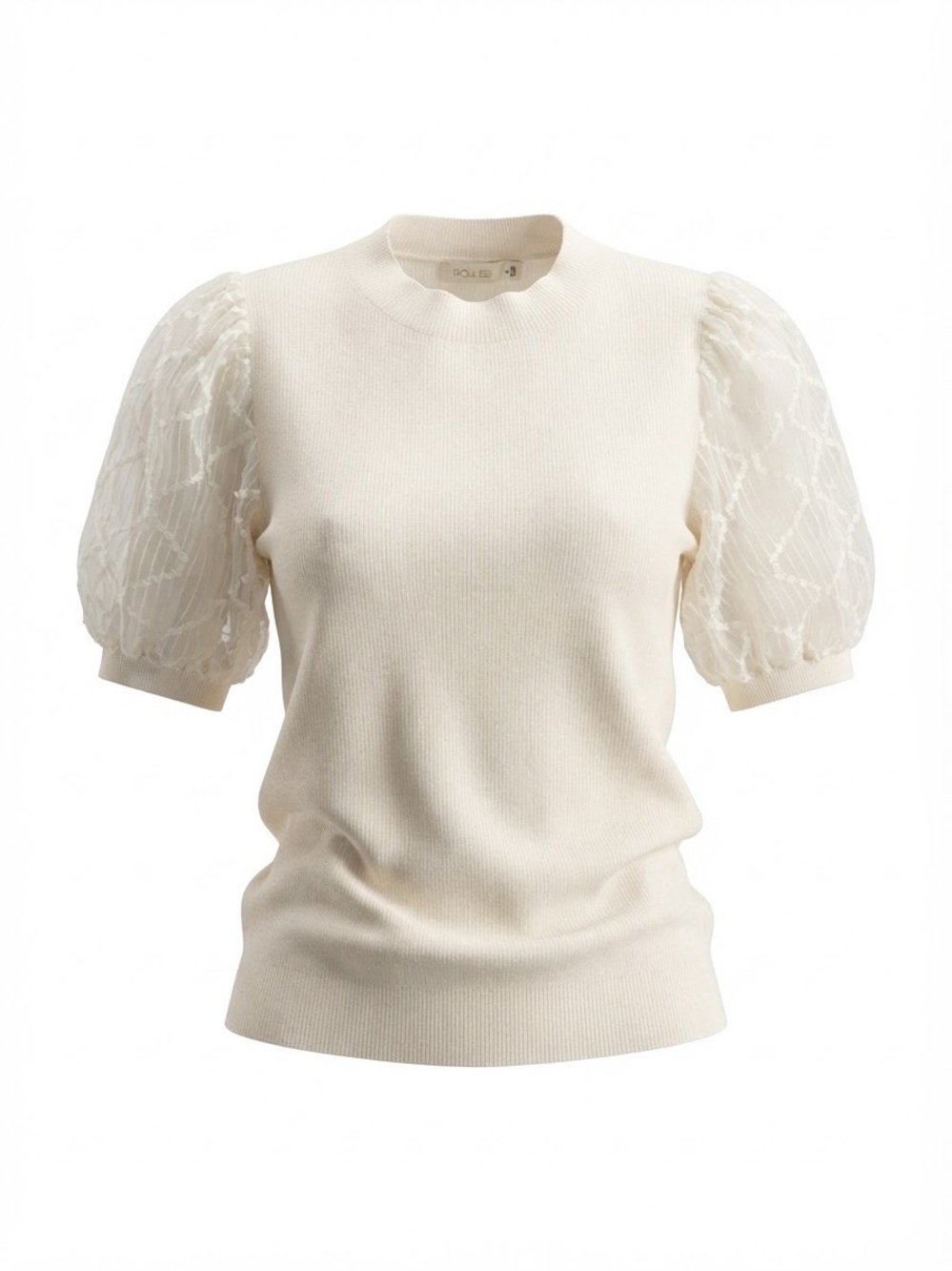 Roolee Cream Puff-Sleeve Cowl Neck Sweater